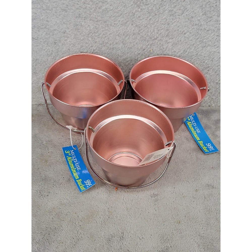 Set of 3 Rose Gold Aluminum Mini Buckets 3 Inch Small Decorative Pails