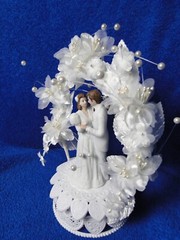 New Wilton Orchid Cascade Wedding Cake Top, white tux # 117-7333
