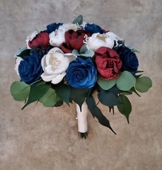 Burgundy Navy Bridal Bouquet Sola Wood Wedding Flowers Red Wine Blue Bridesmaid