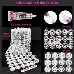 Flower Rhinestone Ribbon, 4In X 3Yards 6Rows Rhinestone Mesh Fabric, Bling