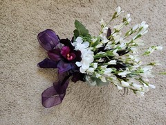 Bridal Bouquet Purple Orchids White Flowers Purple Feathers