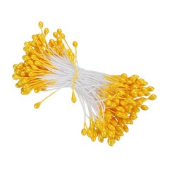PATIKIL 3mm Double Heads Flower Stamen, 150 Pcs Artificial 3mm, Orange Yellow
