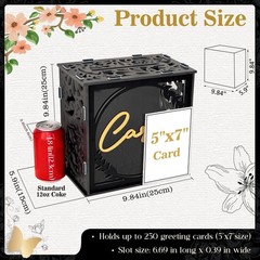Black Gold Wedding Card Box PVC Holder Graduation Bridal Shower Envelope Slot