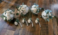 8PC Ivory White Wedding Wood Flower Set Artificial Sola Wood Bridal Bouquet Bout