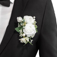 Lings Moments Pocket Boutonniere for Groom Groomsmen, Prom Homecoming White