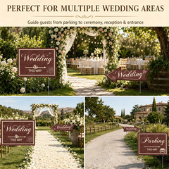 Wedding Direction Signs, 9-Piece Double-Sided Set with 2 Wedding This Way Signs,