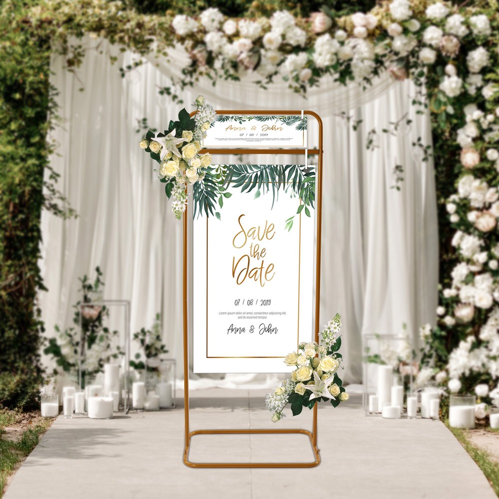 Gold Freestanding Wedding Arch – Metal Backdrop Stand for Parties & Events