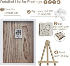 Rustic Wedding Guest Book Drop Top Frame, 100 Wooden Hearts, White Wood