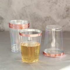 12 CLEAR ROSE GOLD RIM 9 oz Disposable Plastic Cups Wedding Party Tableware Sale