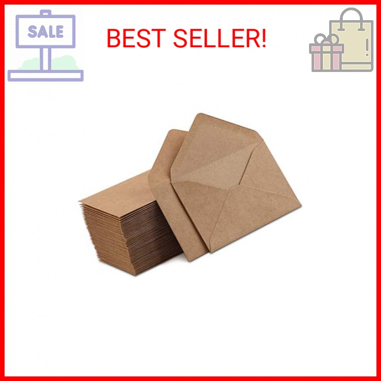 100 Pack Mini Kraft Envelopes, 4″ x 2.7″, Small Gift Card & notes envelopes