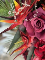 36”L Wedding Bouquet Large Cascade Real Feel Faux Flower Orchid Paradise Red