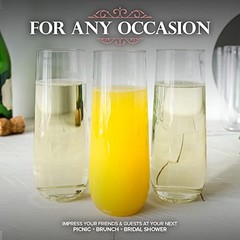 Plastic Champagne Flutes Disposable, Unbreakable Stemless Mimosa Glasses Bulk