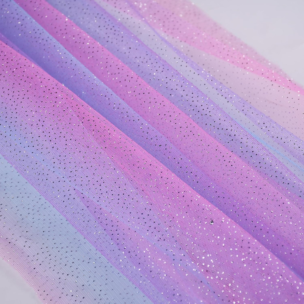 Rainbow Glitter Tulle Rolls Gradient Color for Table Runner Chair Tutu Skirt Sew