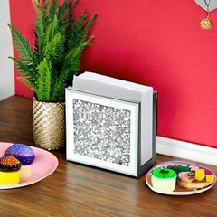 Crystal Crushed Diamond Mirrored Napkin Holder,Mirrored Vertical Holder, Cute…