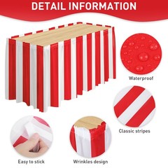 durony 2 Packs Red and White Striped Table Skirt Circus Theme Party Supplies…