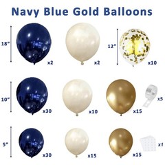 Navy Blue Gold Balloon Graland Arch Kit, Double Stuffed Pearl White Royal Blu…