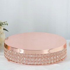 15.5″ wide Rose Gold Metal Cake Stand with Crystal Beads Wedding Birthday Events