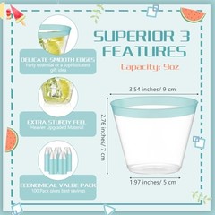 100 Pcs 9oz Rimmed Plastic Cups for Weddings & Cocktails – Heavy Light Green