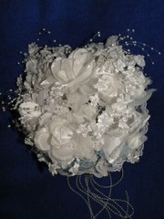 New Stunning white floral and light blue tulle/beads Bridal Bouquet