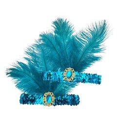 Showgirl Feather Headpieces 1920s Flapper Headbands 2pcs Costume Peacock Blue