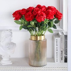 Fake Roses Artificial Flowers – Fake Artificial Roses Silk Flowers 10 Pcs Red