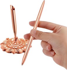 Lightweight Rose Gold Signing Pen Set in Hollow Round Holder for Special Events