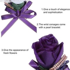 uxcell Wrist Corsage and Boutonnieres Set Handmade Corsages for Wedding, Deep
