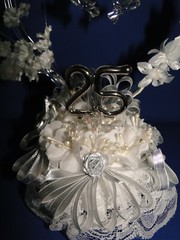 New Elegant Blown Glass heart, twin bells, 25th Wedding Anniversary Caketop #45