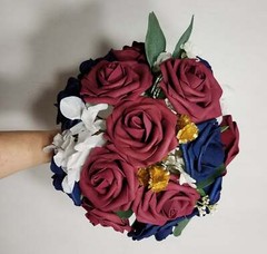 Burgundy Navy Blue Ivory Rose Bridal Wedding Bouquet Accessories
