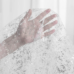 Glitter Tulle Fabric, White Silver Glitter Metallic Foil Sheer Netting Sparkly F