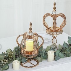 13″ Gold Metal Crown Spiral Pillar Votive CANDLE HOLDER Stand Centerpiece Party