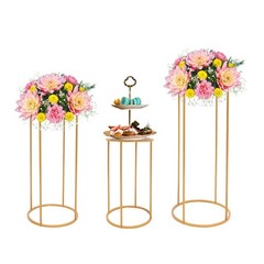 A Set of 3 Cylindrical Flower Racks Gold Party Decor Stand Metal Flower Holder