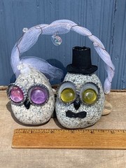 Unique Handmade Bride and Groom Rocks Wedding Decor Centerpiece Bottle Cap Eyes