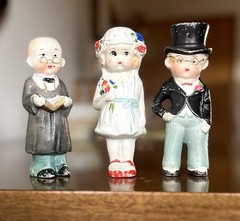 Vintage Hand Painted Japanese Porcelain Wedding Cake Toppers 1920s-30s.