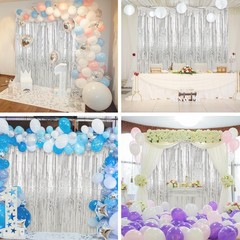 Crosize 3 Pack 3.3 x 9.9 ft Silver Foil Fringe Backdrop Curtain, Streamer Bac…