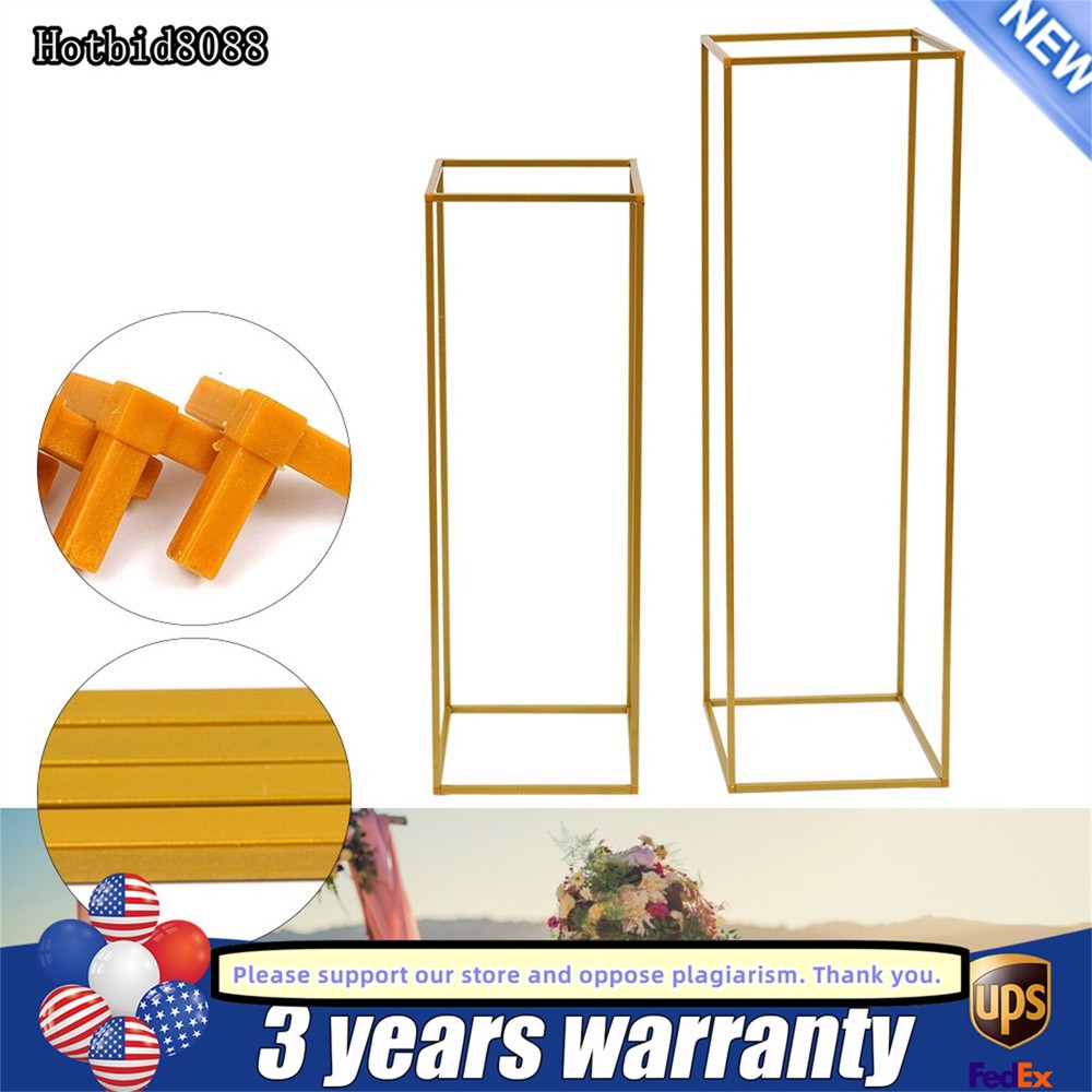 2Pcs Gold Flower Rack Metal Geometric Column Stand Wedding Backdrop Decor