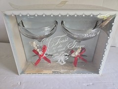 Vintage 1973 Treasure Masters Bride Groom Decorative Toast Champagne Glass Set