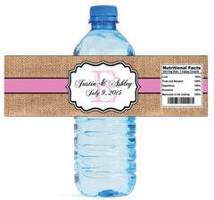 100 Burlap Pink Stripe Water Bottle Labels Wedding Shower Bridal Party Monogram