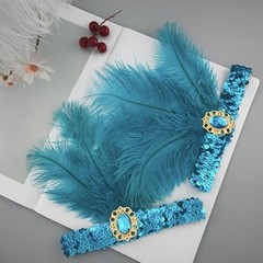 Showgirl Feather Headpieces 1920s Flapper Headbands 2pcs Costume Peacock Blue