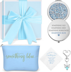 Something Blue Wedding Gift Set – Embroidered Handkerchief Angel Bouquet Charm B