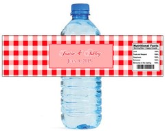 100 Red Gingham Wedding Anniversary Engagement event Party Water Bottle Labels