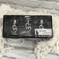Wedding Silver His & Hers Unity Candle Set Hearts & Rhinestone Bling Set 3 New