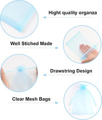 25PCS Blue Organza Bags 5×7 inches – Sheer Mesh Jewelry Pouches, Baby Blue Organ