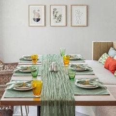 19 Pcs Sage Green Table Runner Sets, 6 Placemats 6 Square Napkins with Napkin