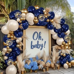 Navy Blue Gold Balloon Graland Arch Kit, Double Stuffed Pearl White Royal Blu…