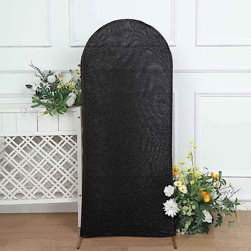 5 ft BLACK Metallic Fitted Spandex Round Top Arch STAND COVER Party Events