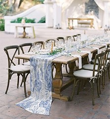 Chiffon Table Runner Floral Pattern Blue and Chinese style9712 27×120 Inch