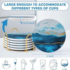 Set of 6 Blue Absorbent Marble Ceramic Coasters for Drinks – Blue