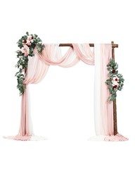 Uimoso Artificial Wedding Arch Flowers Kit with Drapes Kit Deluxe White and Pink