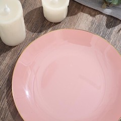DUSTY ROSE 10 Glossy 8″ Round Plastic Salad PLATES Gold Rim Party Events